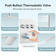 Bostingner 10+6 Inch Dual Shower Head Thermostatic Systems with 2 Function Wand Brushed Nickel - Bostingner