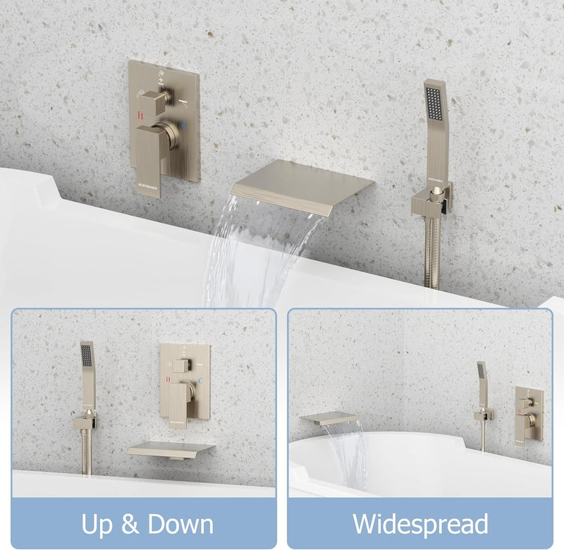 Bostingner Waterfall Bathtub Faucet Set with Sprayer Brushed Nickel - Bostingner