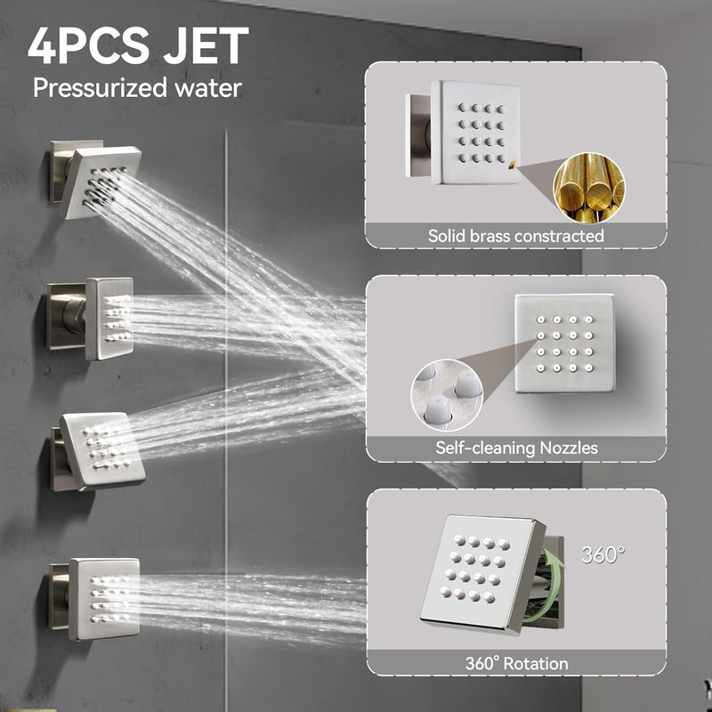 Bostingner Four Function Dual Shower Head System 12+6 Brushed Nickel - Bostingner