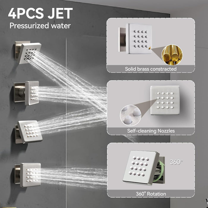 Bostingner Four Function Dual Shower Head System 12+6 Brushed Nickel