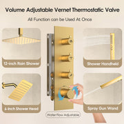 Bostingner 12+6 Inch Dual Shower Head Thermostatic Systems Gold (Knob) - Bostingner
