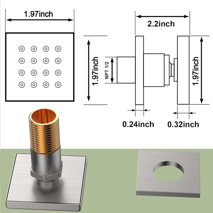 Bostingner Adjustable Flow Shower Body Spray Jets 2 Inch Square - Bostingner