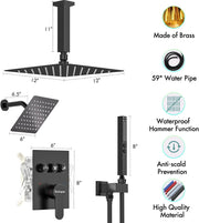 Bostingner 12" Dual Shower Head System with 6" Rainfall Showerhead Black - Bostingner