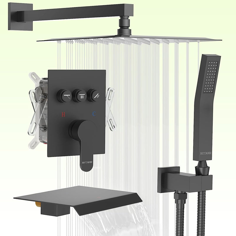 Bostingner Shower System with Tub Spout Matte Black - Bostingner