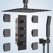 Bostingner Thermostatic Shower System Ceiling Mounted Square 16 Inch Matte Black