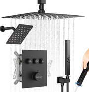 Bostingner 10+6 Inch Dual Shower Head Thermostatic Systems with 2 Function Wand Matte Black - Bostingner