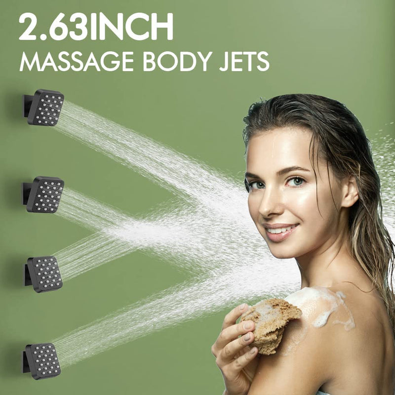 Bostingner Rain Shower System with Body Spray Jets Thermostatic Wall Mount Matte Black 12 Inch - Bostingner