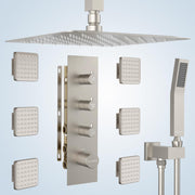 Bostingner Thermostatic Shower System with Spray Jets Ceiling Mounted 16 Inch Brushed Nickel Knob