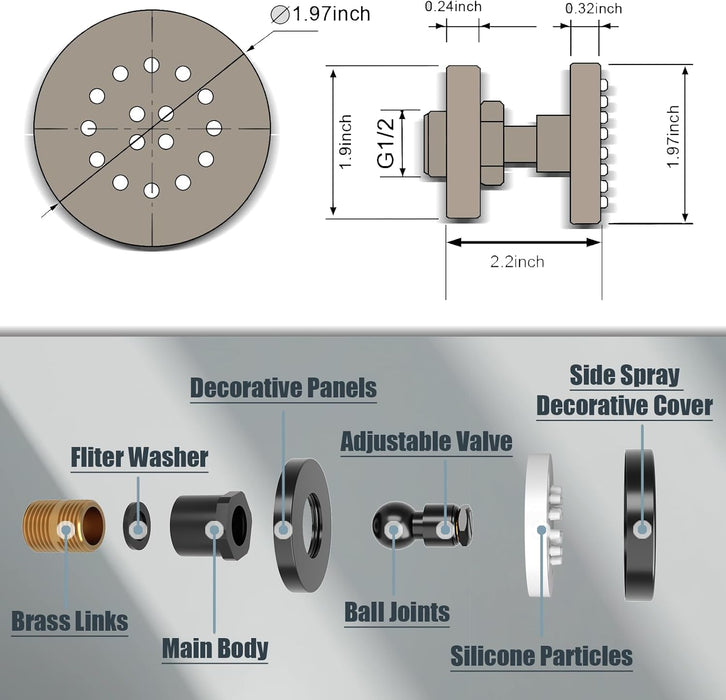 Bostingner Adjustable Flow Shower Body Spray Jets 2 Inch Round - Bostingner