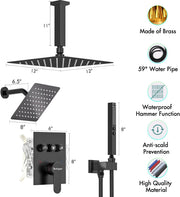Bostingner 12" Dual Shower Head System with 8" Rainfall Showerhead Black - Bostingner