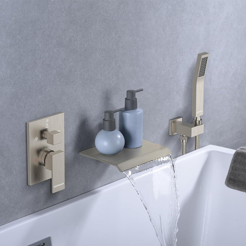Bostingner Waterfall Bathtub Faucet Set with Sprayer Brushed Nickel - Bostingner