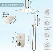 Bostingner 12+6 Inch Dual Shower Head System Brushed Nickel (Five Function) - Bostingner