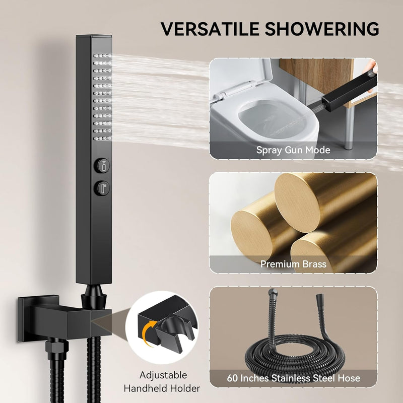 Bostingner Four Function Dual Shower Head System 12+6 Matte Black - Bostingner