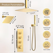 Bostingner 12+6 Inch Dual Shower Head Thermostatic Systems Gold (Knob) - Bostingner