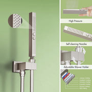 Bostingner 12+6 Inch Dual Shower Head Thermostatic Systems with 2 Function Wand Brushed Nickel - Bostingner