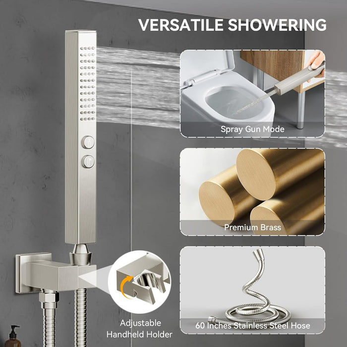 Bostingner Four Function Dual Shower Head System 12+6 Brushed Nickel