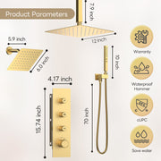 Bostingner 12+6 Inch Dual Shower Head Thermostatic Systems Gold (Push Button) - Bostingner
