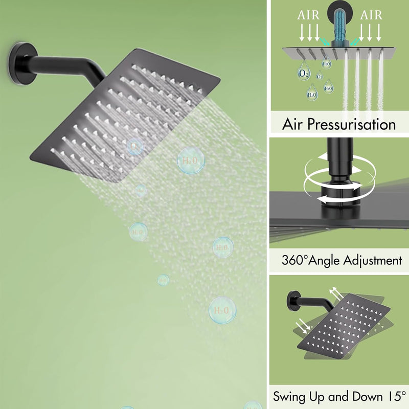 Bostingner 12+6 Inch Dual Shower Head Thermostatic Systems with 2 Function Wand Matte Black - Bostingner