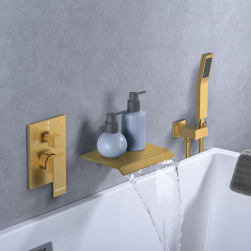 Bostingner Waterfall Bathtub Faucet Set with Sprayer Gold - Bostingner