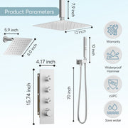 Bostingner 12+6 Inch Dual Shower Head Thermostatic Systems Brushed Nickel (Knob) - Bostingner