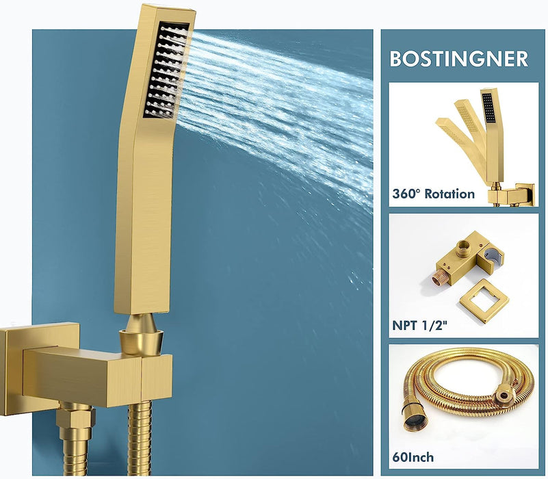 Bostingner 3 Function Shower System Push Button Gold 12 Inch - Bostingner