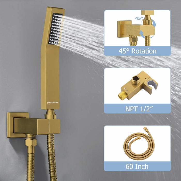 Bostingner Waterfall Bathtub Faucet Set with Sprayer Push Button Gold