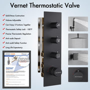 Bostingner Thermostatic Shower System with Body Jets Ceiling Mounted 16 Inch Matte Black Knob