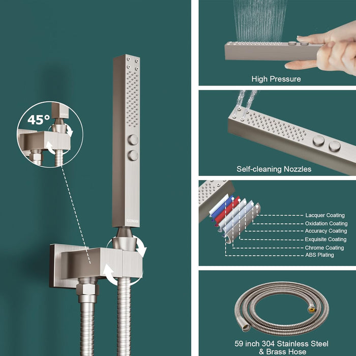 Bostingner 16 Inch Ceiling Mount Thermostatic Shower System Brushed Nickel - Bostingner