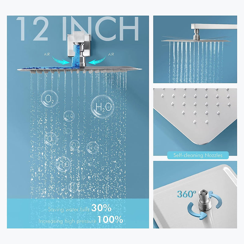 Bostingner 3 Function Shower System Push Button Brushed Nickel 12 Inch - Bostingner