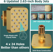 Bostingner Shower System Thermostatic with 6 Pcs Body Jets Wall Mounted Brushed Gold 12 Inch - Bostingner