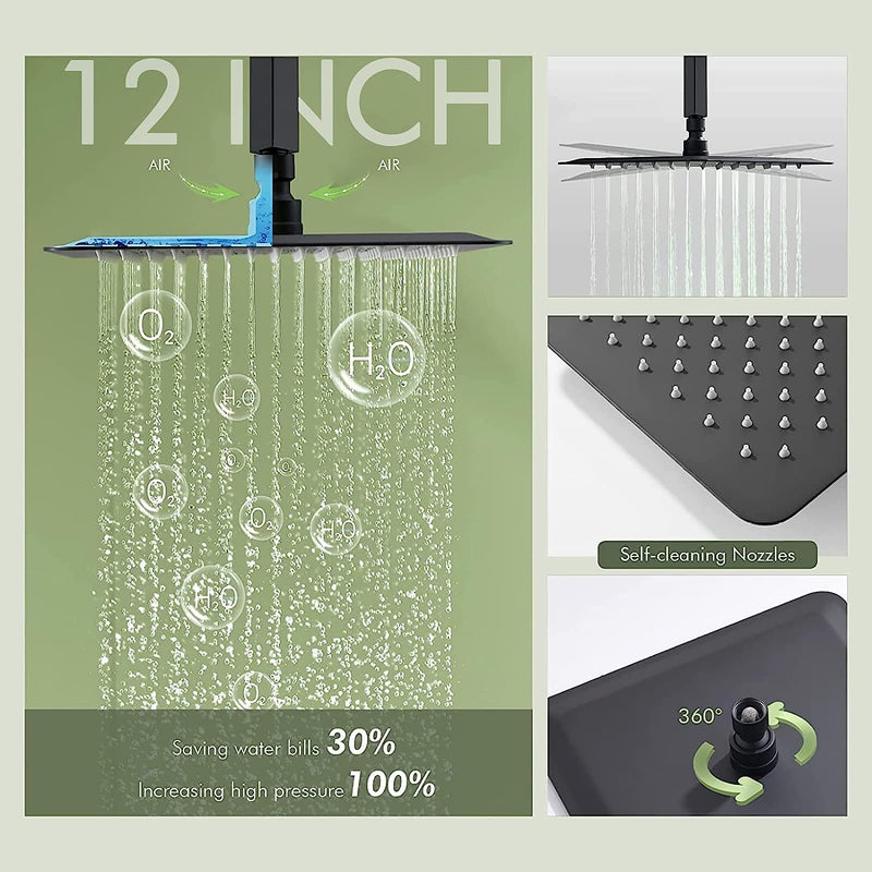 Bostingner 3 Function Ceiling Mount Shower System Push Button Black 12 Inch - Bostingner