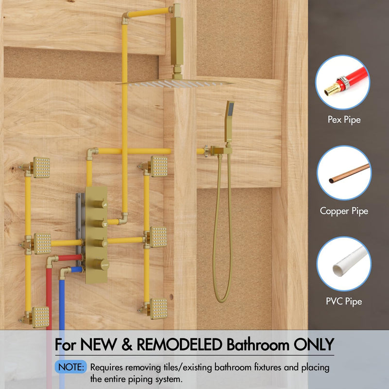 Bostingner Thermostatic Shower System Ceiling Mounted 16 Inch Brushed Gold Knob