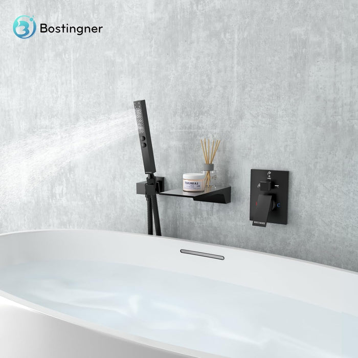 Bostingner 3.9" Waterfall Bathtub Faucet Set with 2 In 1 Handheld Sprayer Black - Bostingner