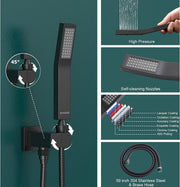 Bostingner Shower System Thermostatic with 6 Pcs Body Jets Ceiling Mounted Matte Black 12 Inch - Bostingner