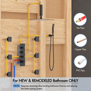 Bostingner Thermostatic Shower System Ceiling Mounted Square 16 Inch Matte Black