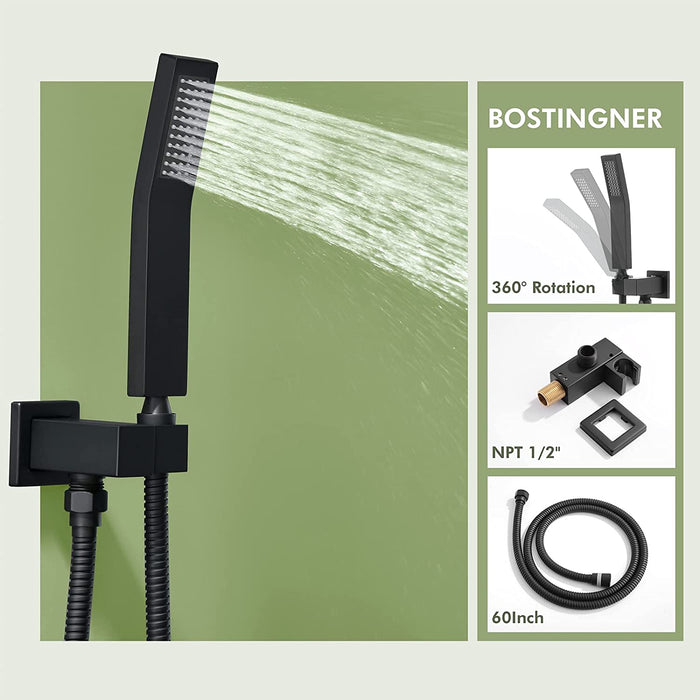 Bostingner Rain Shower System with Body Spray Jets Thermostatic Ceiling Mount Matte Black 12 Inch - Bostingner
