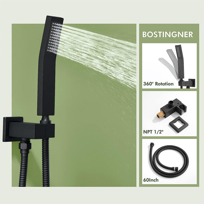 Bostingner 3 Function Ceiling Mount Shower System Push Button Black 12 Inch - Bostingner