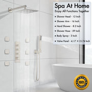 Bostingner Thermostatic Shower System Wall Mounted Square 12 Inch Brushed Nickel