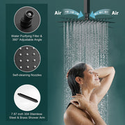 Bostingner Shower System Thermostatic with 6 Pcs Body Jets Ceiling Mounted Matte Black 12 Inch - Bostingner