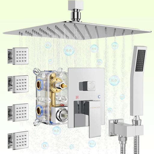 Bostingner Shower System with Body Spray Jets Ceiling Mounted Chrome 10 Inch - Bostingner
