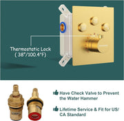 Bostingner Shower System Thermostatic with 6 Pcs Body Jets Wall Mounted Brushed Gold 12 Inch - Bostingner