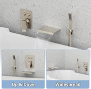 Bostingner Waterfall Bathtub Faucet Set with Sprayer Push Button Brushed Nickel - Bostingner