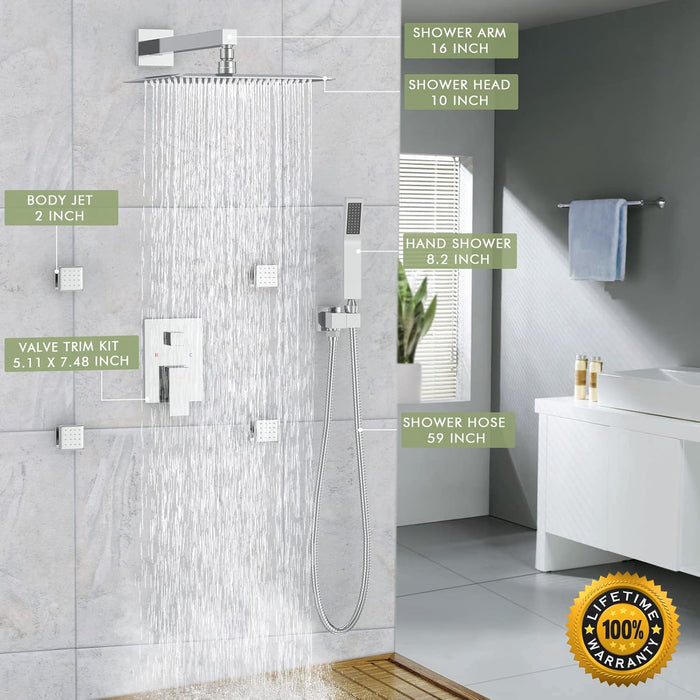 Bostingner Shower System with Body Spray Jets Wall Mounted Chrome 10 Inch - Bostingner