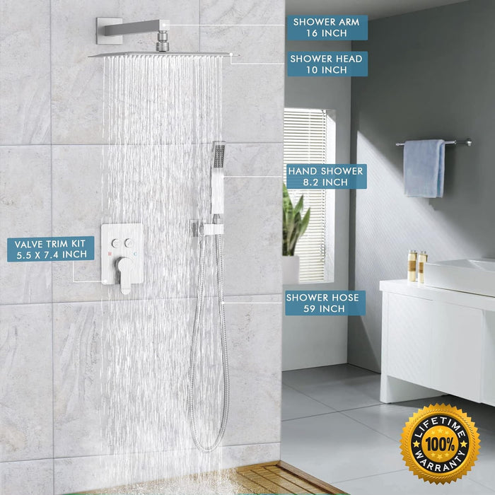 Bostingner Shower Faucet Set Ceiling Mount Shower System 10 Inch Brushed Nickel - Bostingner