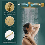 Bostingner Shower System Thermostatic with 6 Pcs Body Jets Wall Mounted Brushed Gold 12 Inch - Bostingner