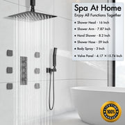 Bostingner Thermostatic Shower System Ceiling Mounted Square 16 Inch Matte Black