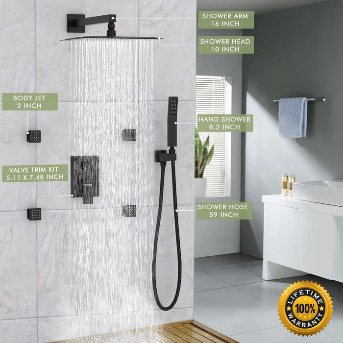 Bostingner Shower System with Body Spray Jets Wall Mounted Black 10 Inch - Bostingner