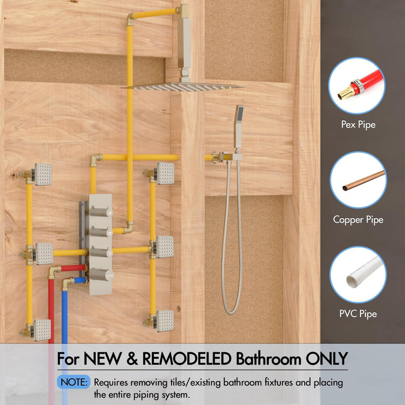 Bostingner Thermostatic Shower System with Spray Jets Ceiling Mounted 16 Inch Brushed Nickel Knob