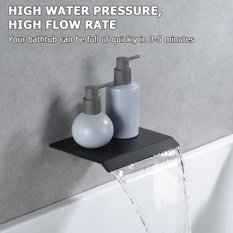 Bostingner Waterfall Bathtub Faucet Set with Sprayer Push Button Matte Black - Bostingner