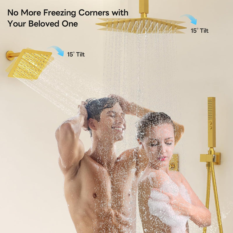 Bostingner 10+6 Inch Dual Shower Head System Gold (Five Function) - Bostingner